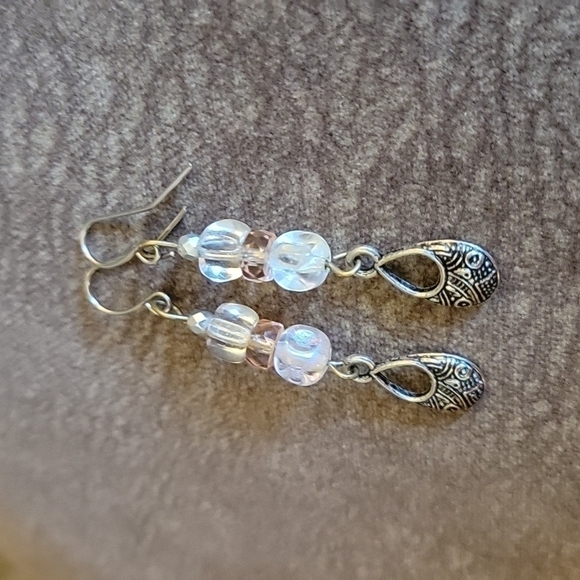 Handmade Beaded Czech Glass Dangle Hook Earrings - Picture 2 of 5